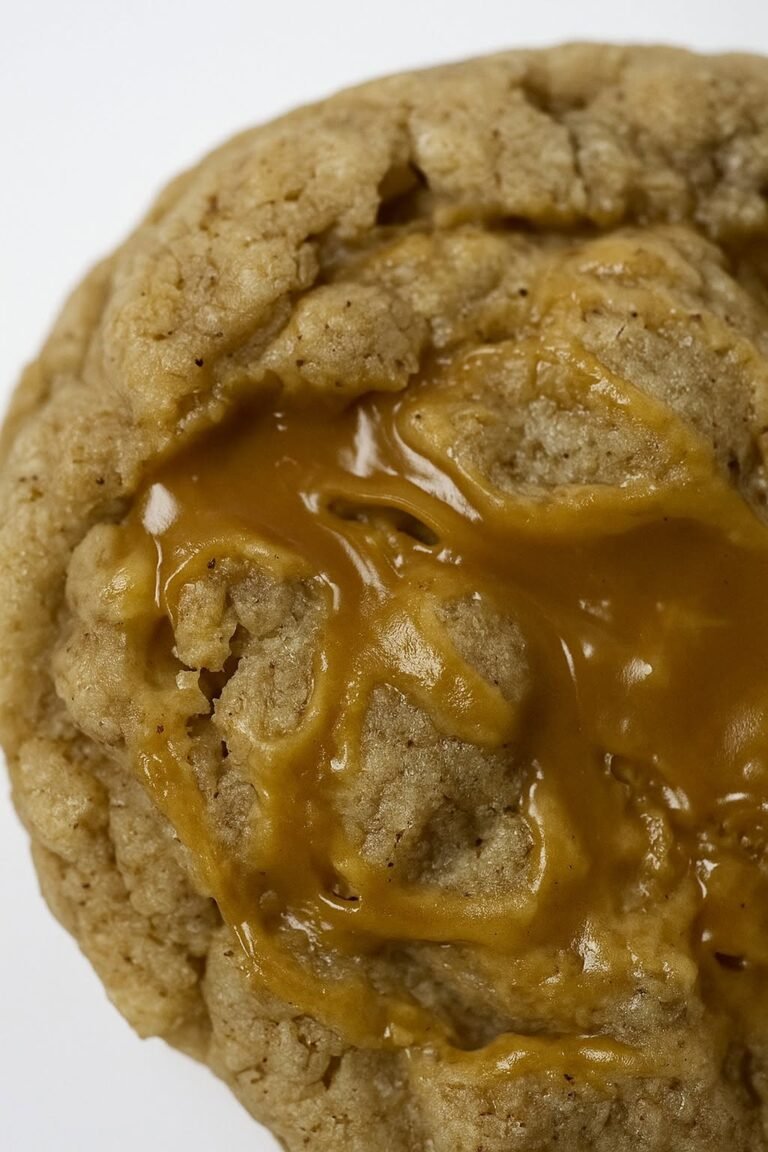 Oatmeal chocolate chip caramel cookie drizzled with caramel sauce